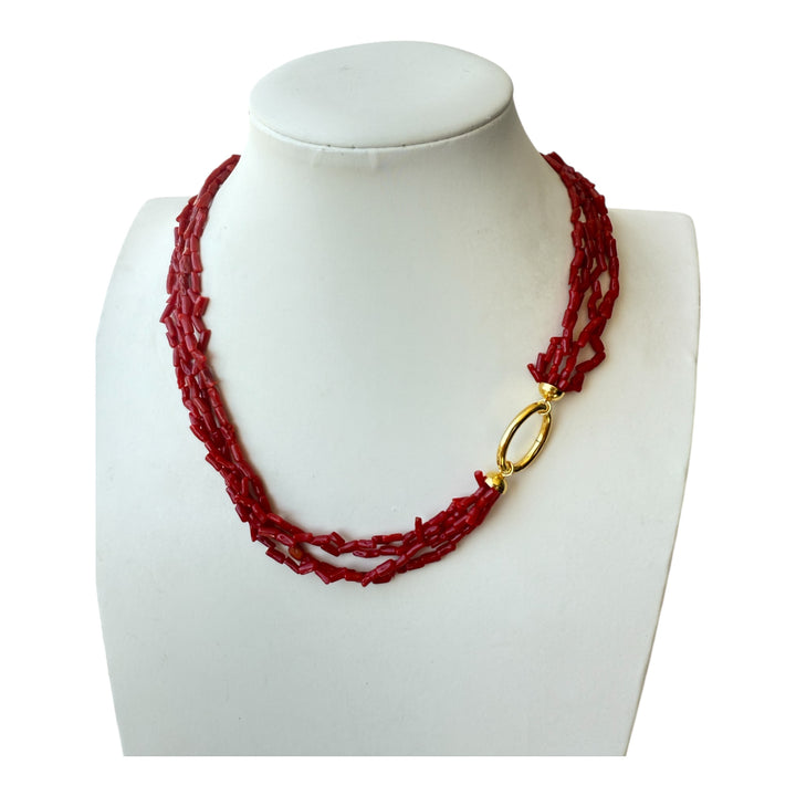 Collana di corallo rosso del mediterraneo montato in argento