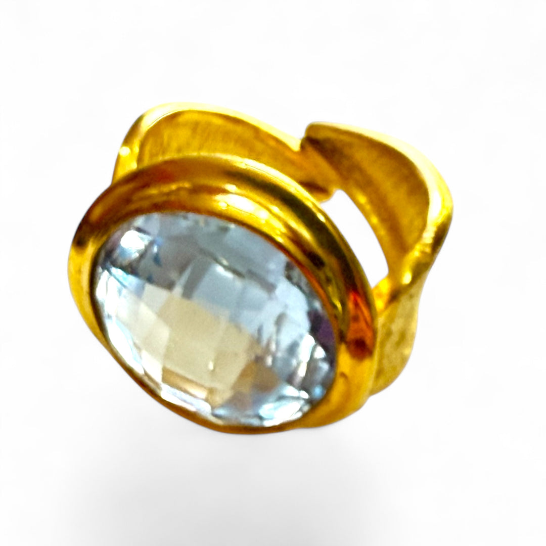 Anello quarzo sfaccettato montato in argento placcato oro