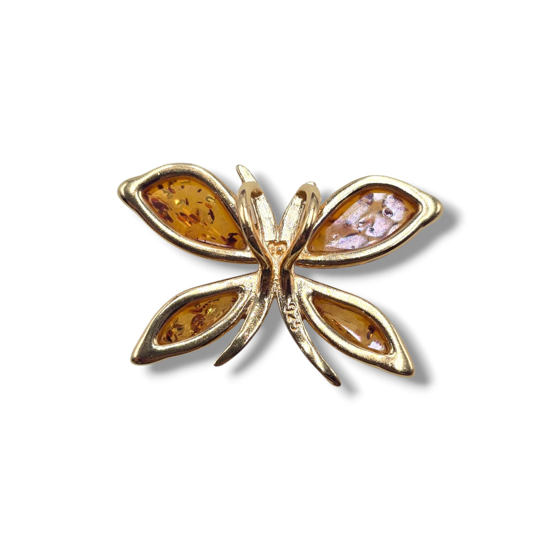Collana ciondolo farfalla di ambra montata in argento dorato