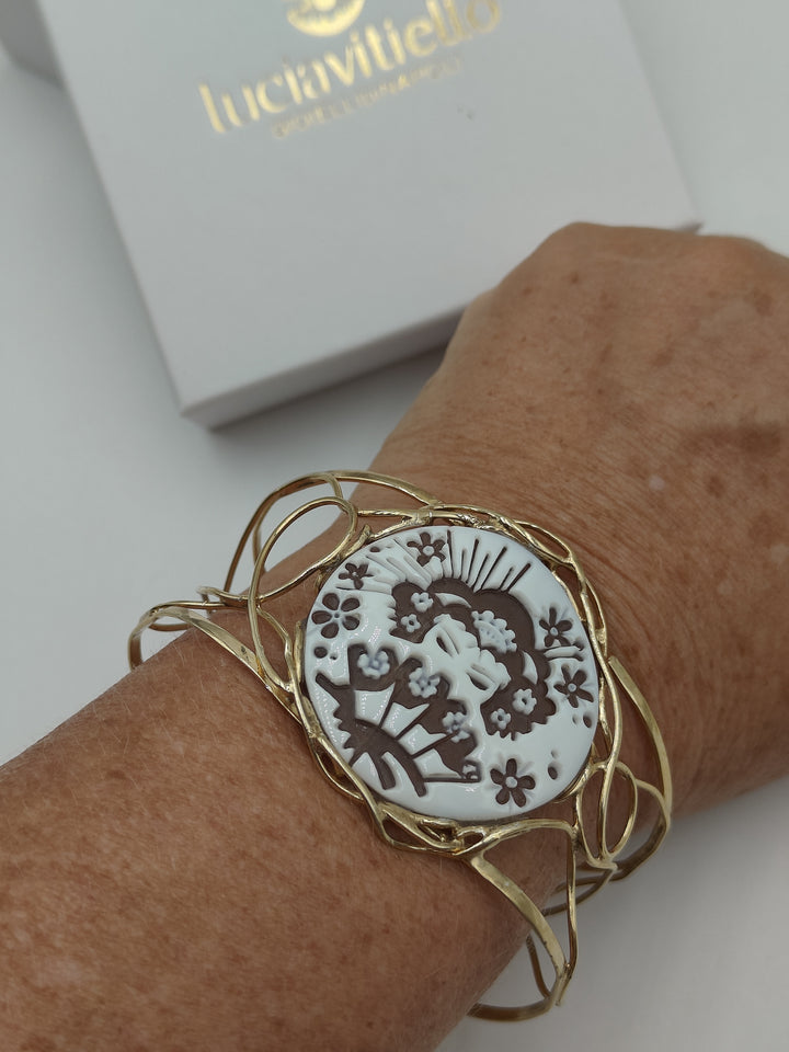 Linea orientale - bracciale schiava geisha in cammeo sardonico montato su argento