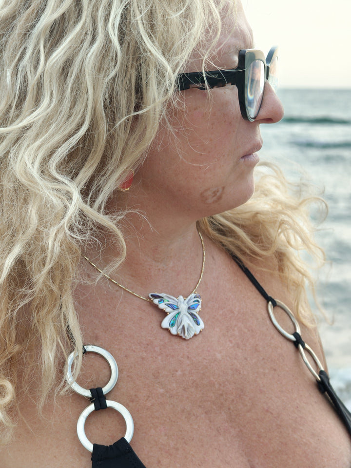 Butterfly Goddess Pendant Necklace in Sardonic Cameo Mounted on Silver