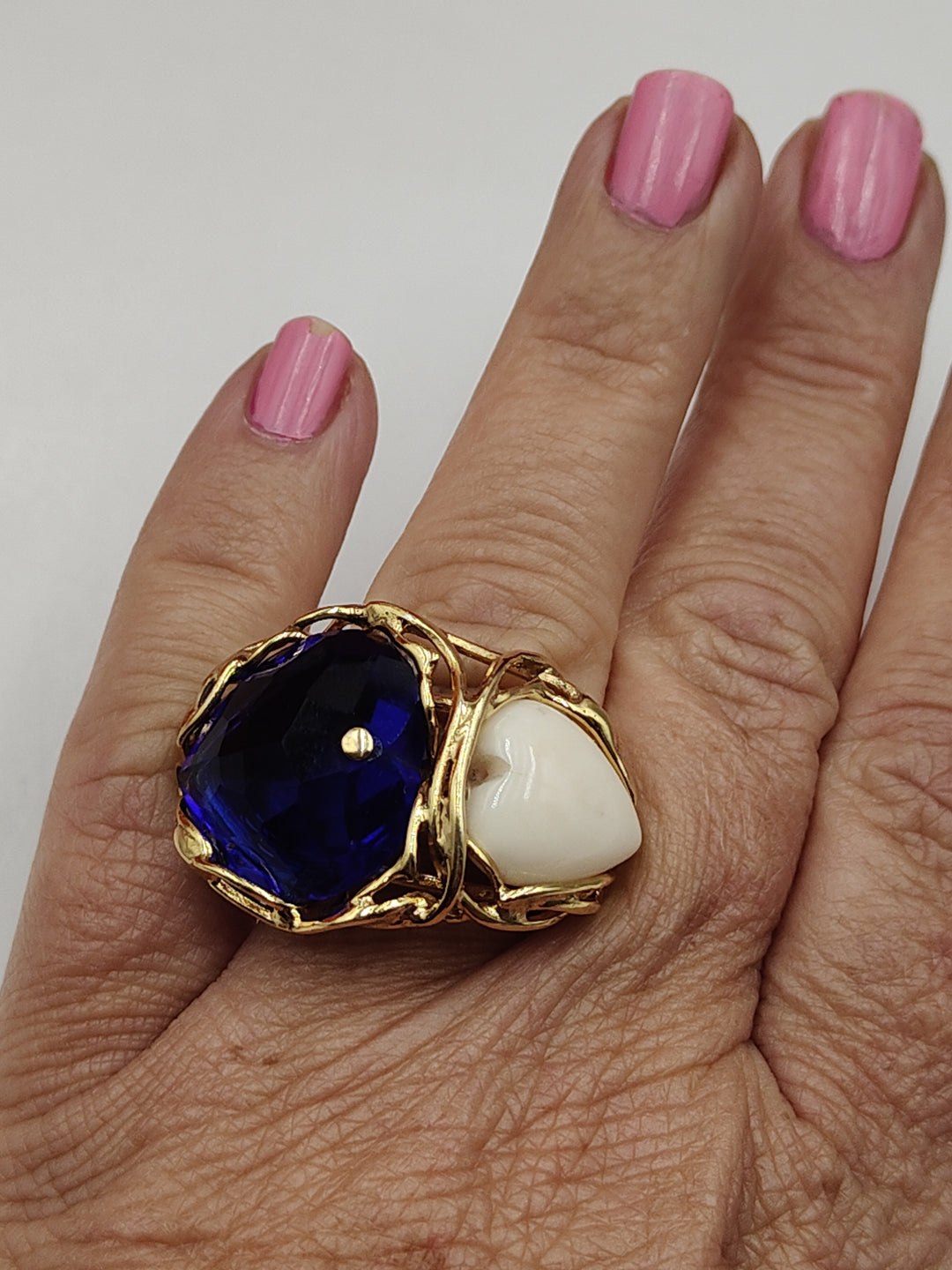 Topaz and coral ring mounted on silver