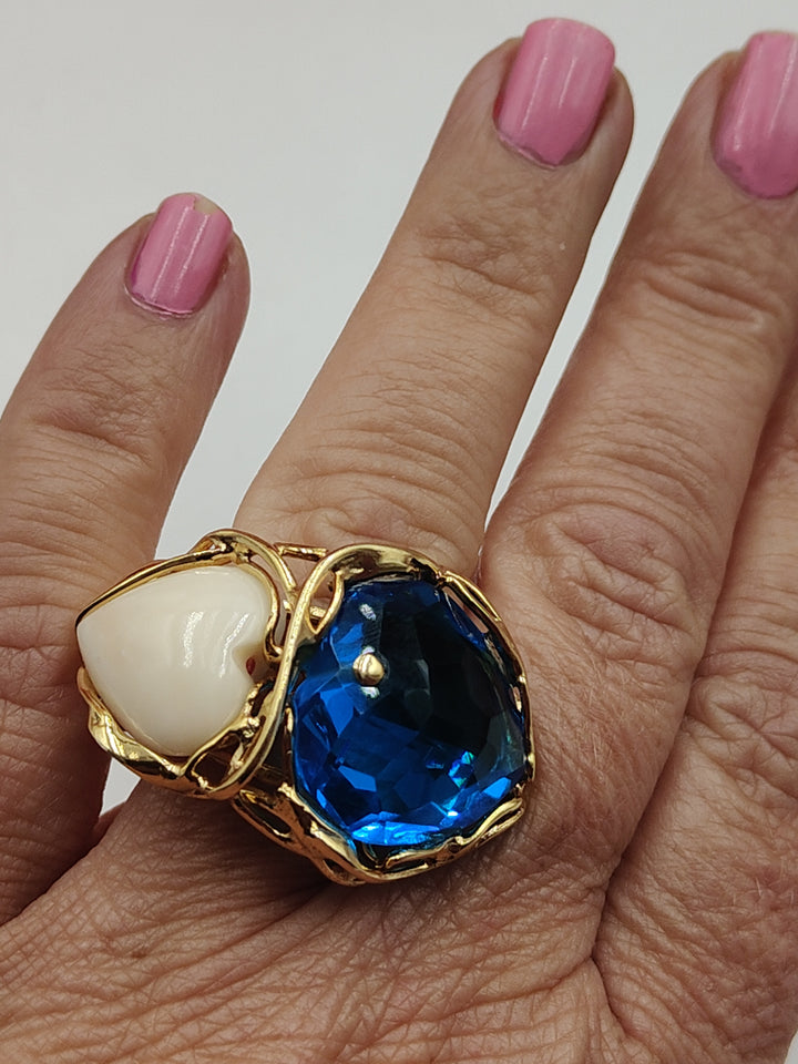 Topaz and coral ring mounted on silver