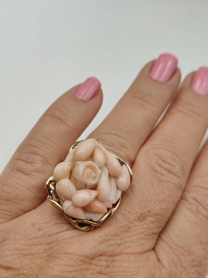 Pink coral pink ring mounted on silver 