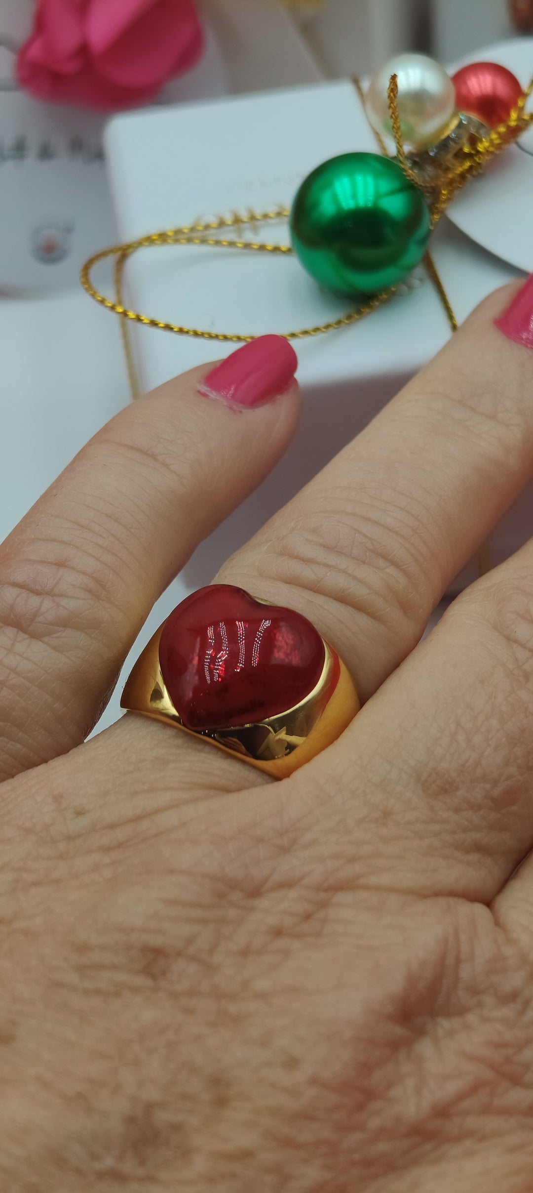 END OF COLLECTION - LOVE LINE - RED AND BLUE HEART RING