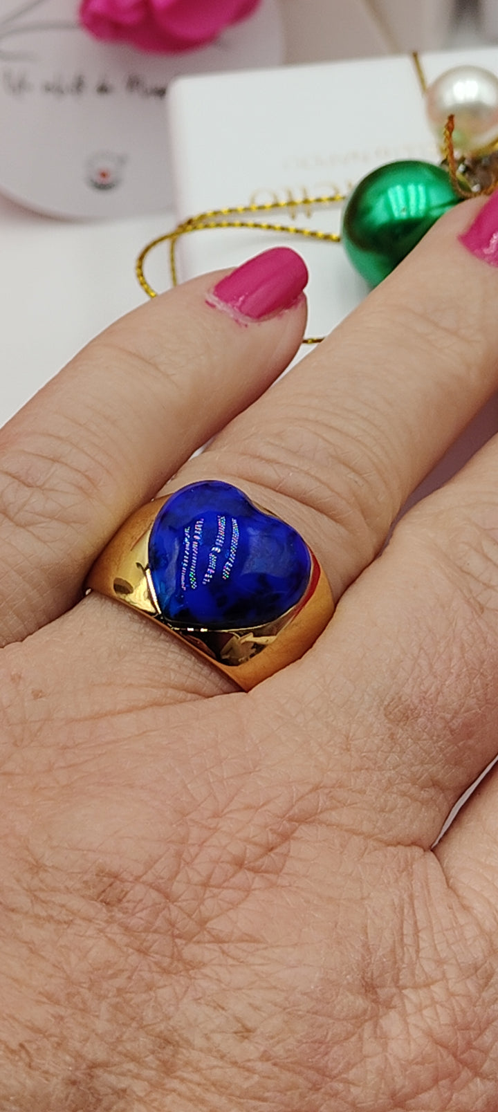 END OF COLLECTION - LOVE LINE - RED AND BLUE HEART RING