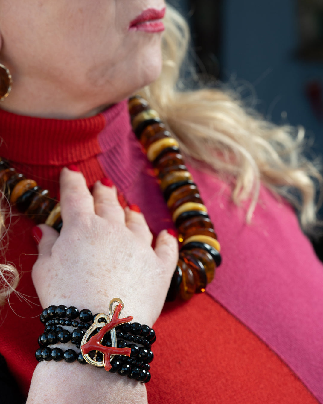 Multicolored "amber rondelle" necklace