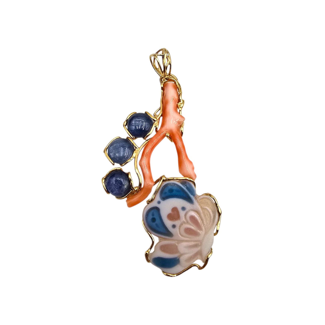 Coral Butterfly - Ciondoli in Corallo, Cammeo, Ambra, Ametista, Acquamarina e Cianite