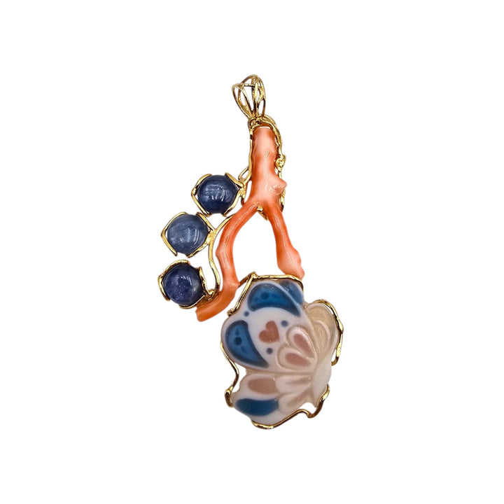 Coral Butterfly - Ciondoli in Corallo, Cammeo, Ambra, Ametista, Acquamarina e Cianite