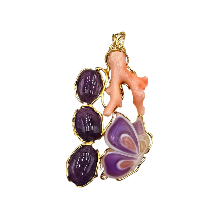 Coral Butterfly - Ciondoli in Corallo, Cammeo, Ambra, Ametista, Acquamarina e Cianite