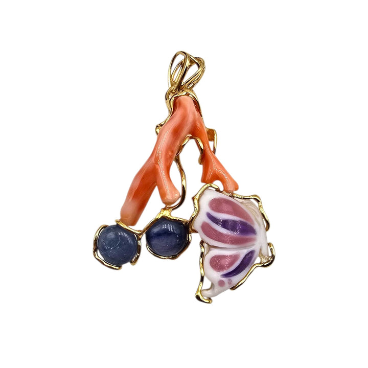 Coral Butterfly - Ciondoli in Corallo, Cammeo, Ambra, Ametista, Acquamarina e Cianite