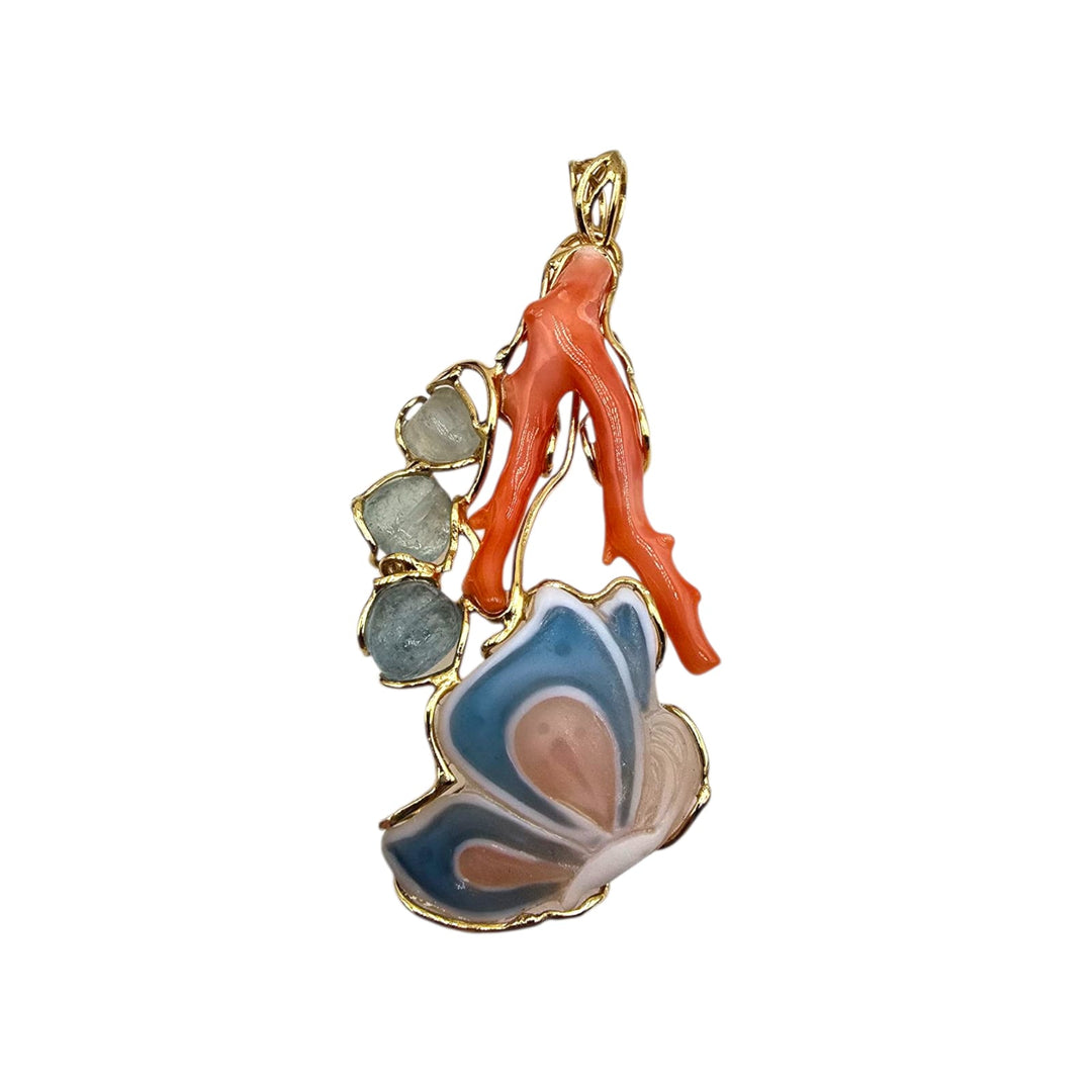 Coral Butterfly - Ciondoli in Corallo, Cammeo, Ambra, Ametista, Acquamarina e Cianite