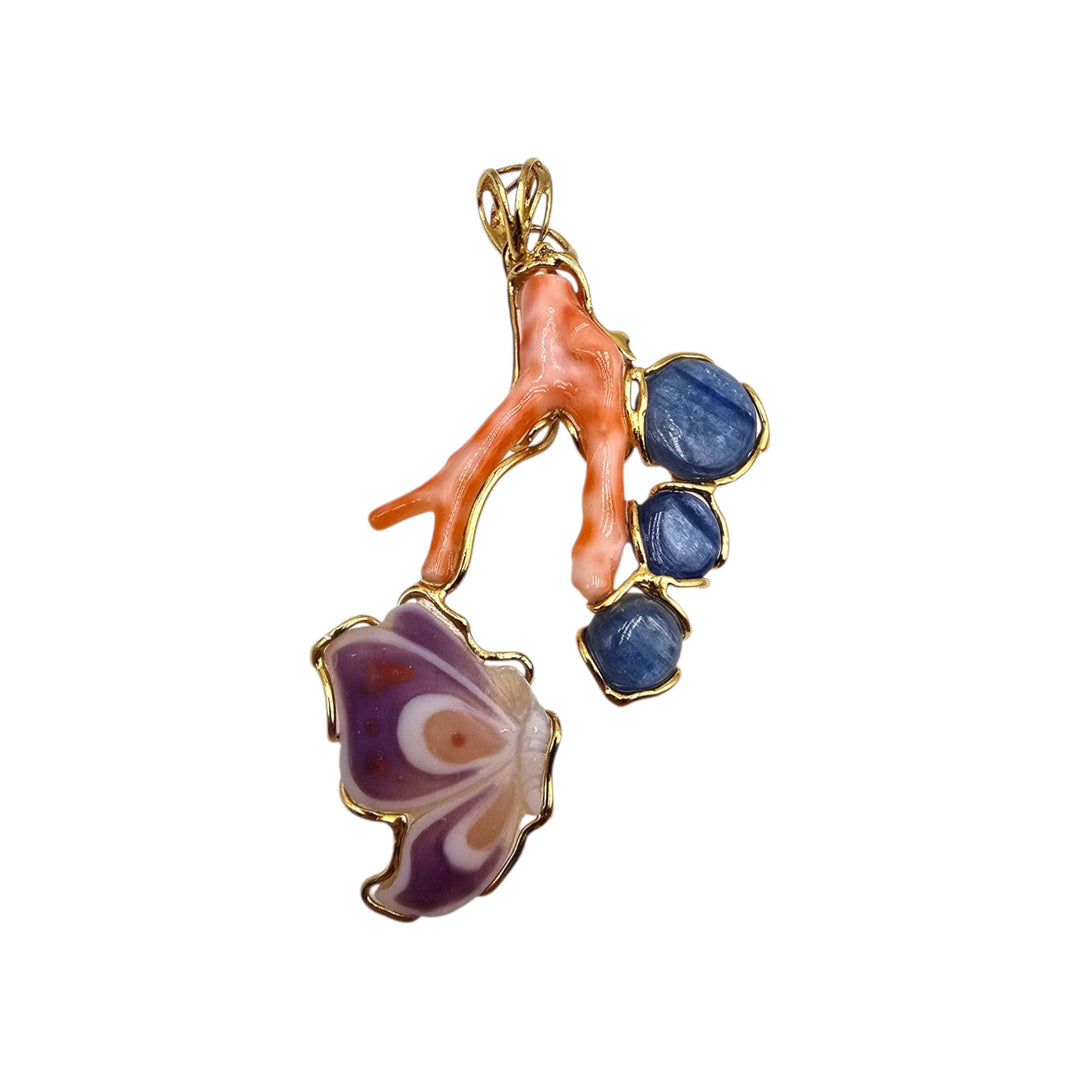 Coral Butterfly - Ciondoli in Corallo, Cammeo, Ambra, Ametista, Acquamarina e Cianite