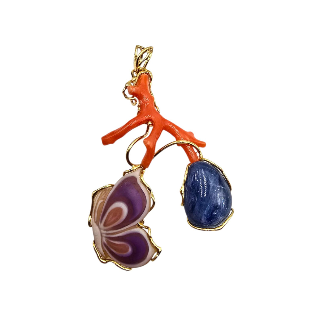 Coral Butterfly - Ciondoli in Corallo, Cammeo, Ambra, Ametista, Acquamarina e Cianite