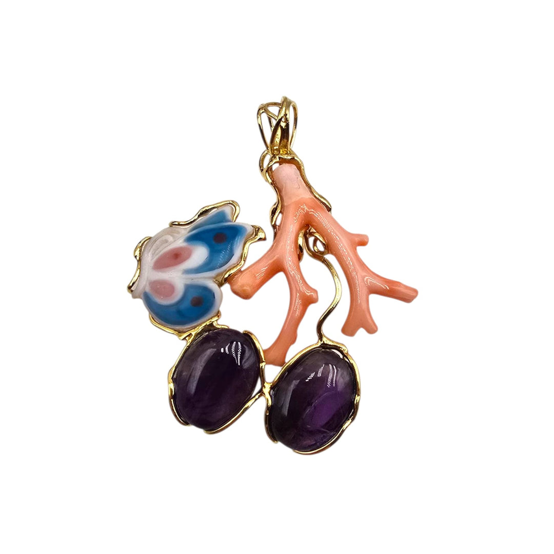 Coral Butterfly - Ciondoli in Corallo, Cammeo, Ambra, Ametista, Acquamarina e Cianite