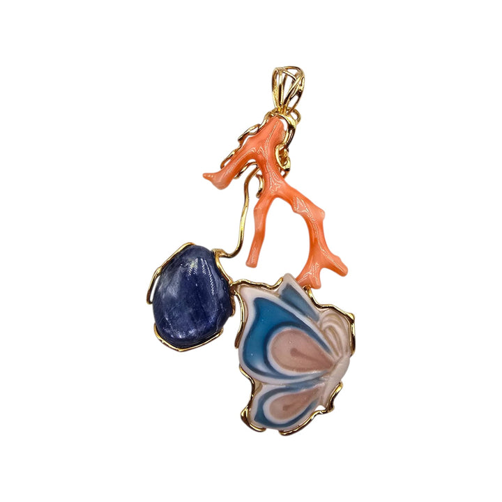 Coral Butterfly - Ciondoli in Corallo, Cammeo, Ambra, Ametista, Acquamarina e Cianite