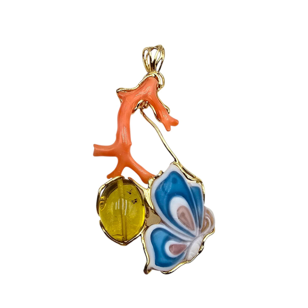 Coral Butterfly - Ciondoli in Corallo, Cammeo, Ambra, Ametista, Acquamarina e Cianite