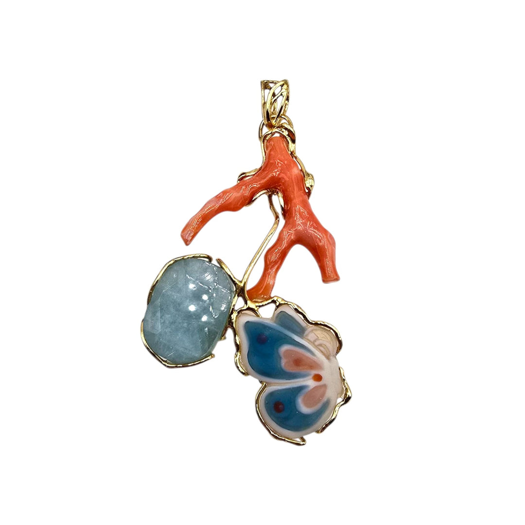 Coral Butterfly - Ciondoli in Corallo, Cammeo, Ambra, Ametista, Acquamarina e Cianite