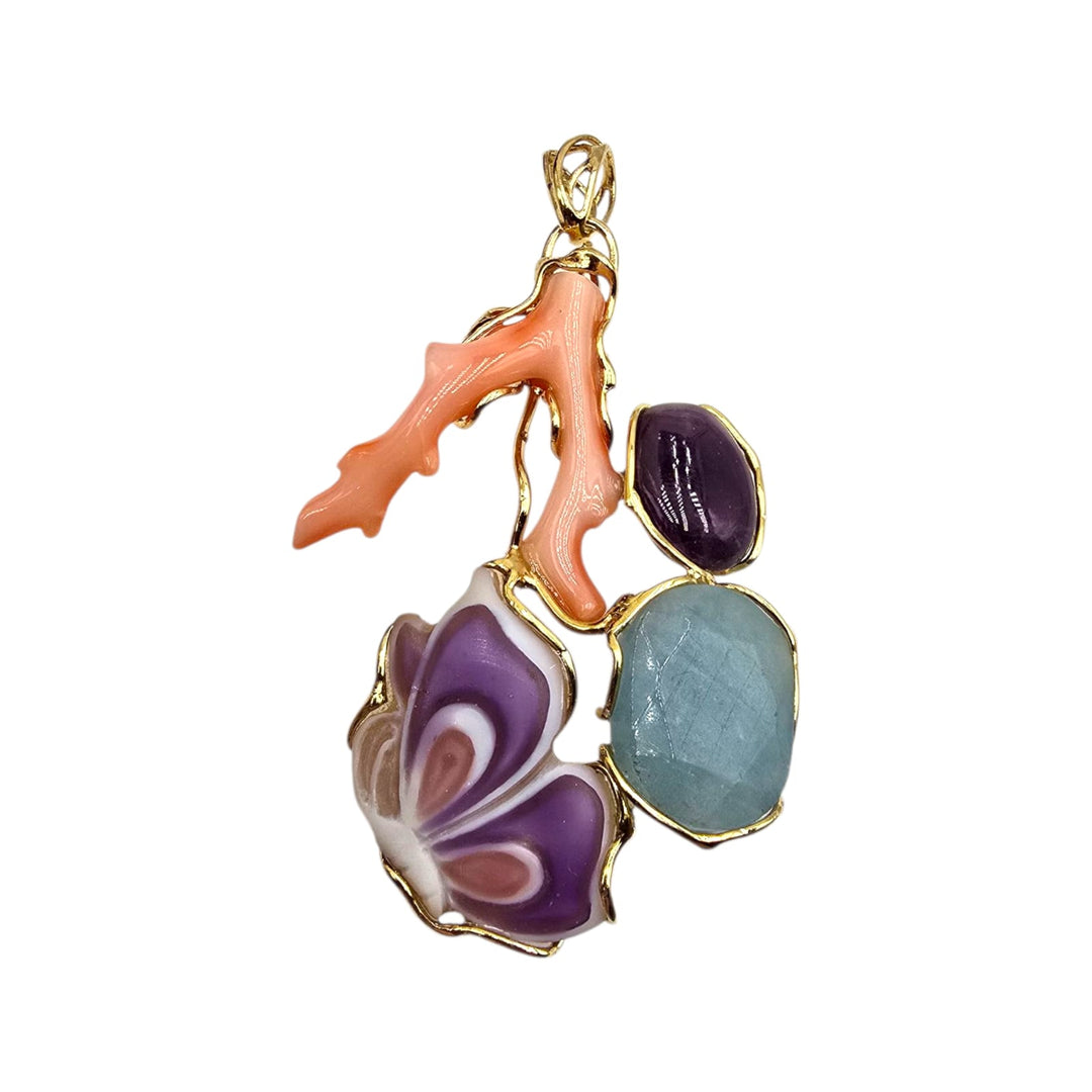 Coral Butterfly - Ciondoli in Corallo, Cammeo, Ambra, Ametista, Acquamarina e Cianite