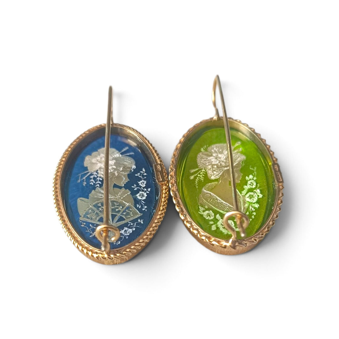 Orecchini Geisha di Ambra montati in Argento Dorato