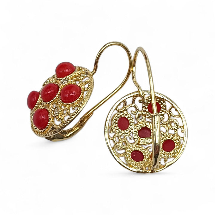 Orecchini in Corallo e Zirconi montati in Argento Dorato