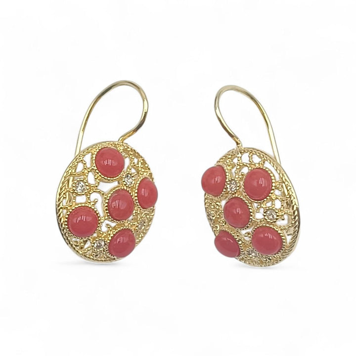 Orecchini in Corallo e Zirconi montati in Argento Dorato