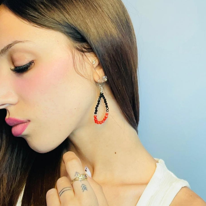 END OF COLLECTION - Coral and agate drop earrings mounted on silver