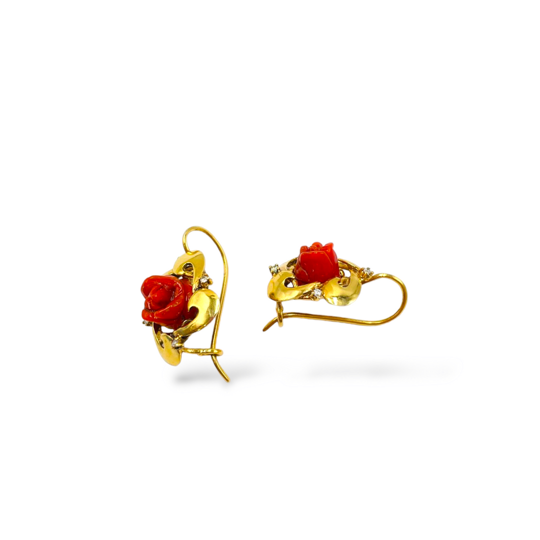 Pink red coral earrings mounted on silver
