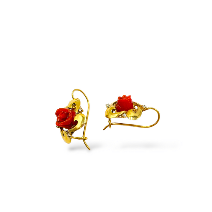 Pink red coral earrings mounted on silver