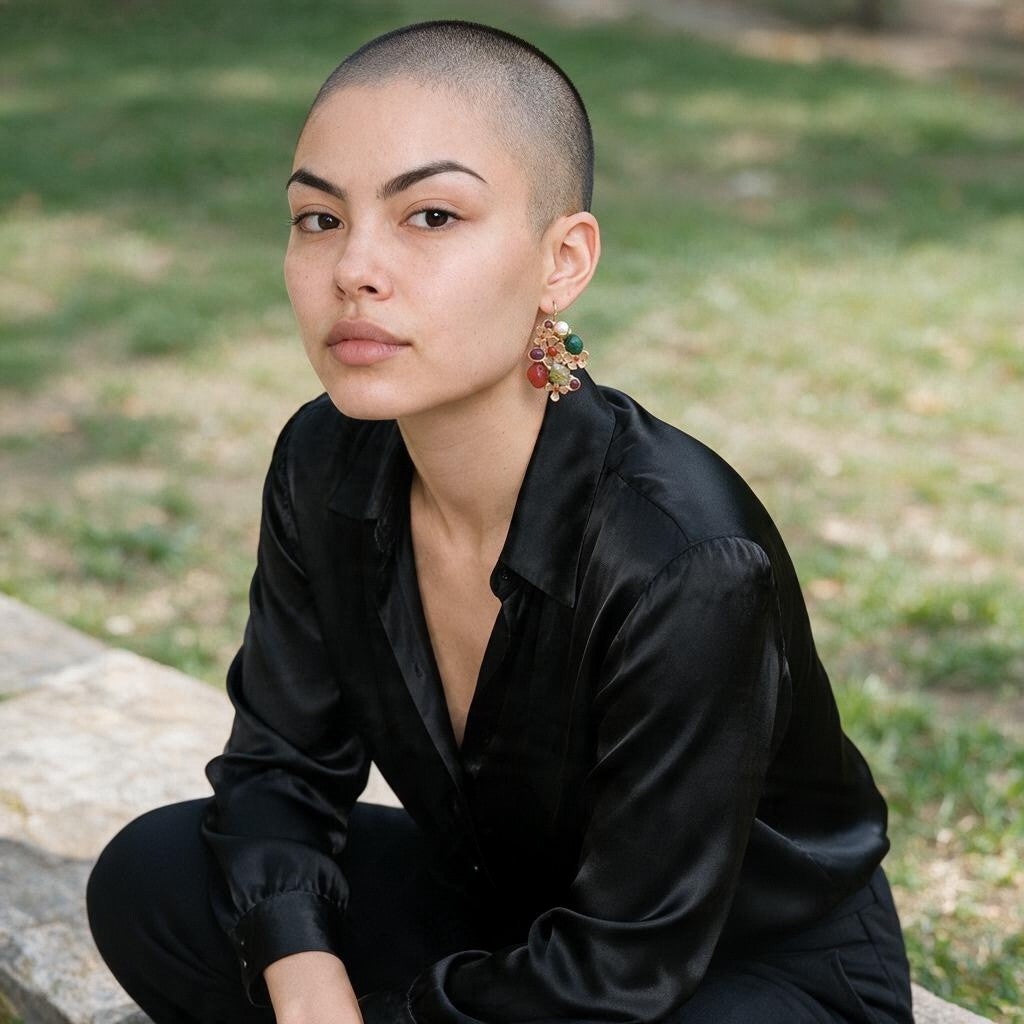 Orecchini Corallo, Perle, Malachite e Ametista montati in Bronzo