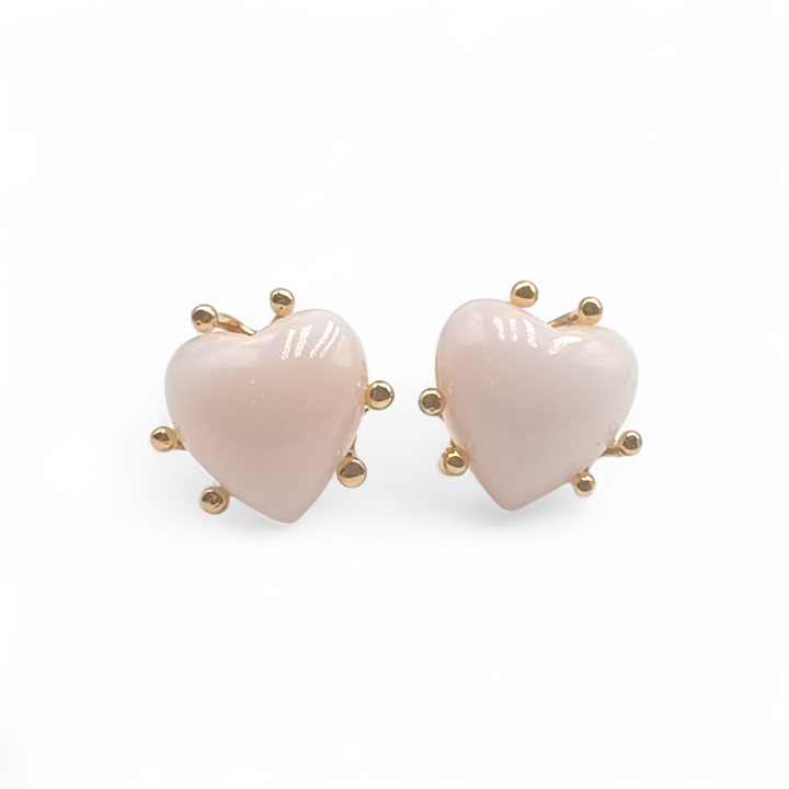 Orecchini Cuore di Corallo Rosa montati in Argento Dorato