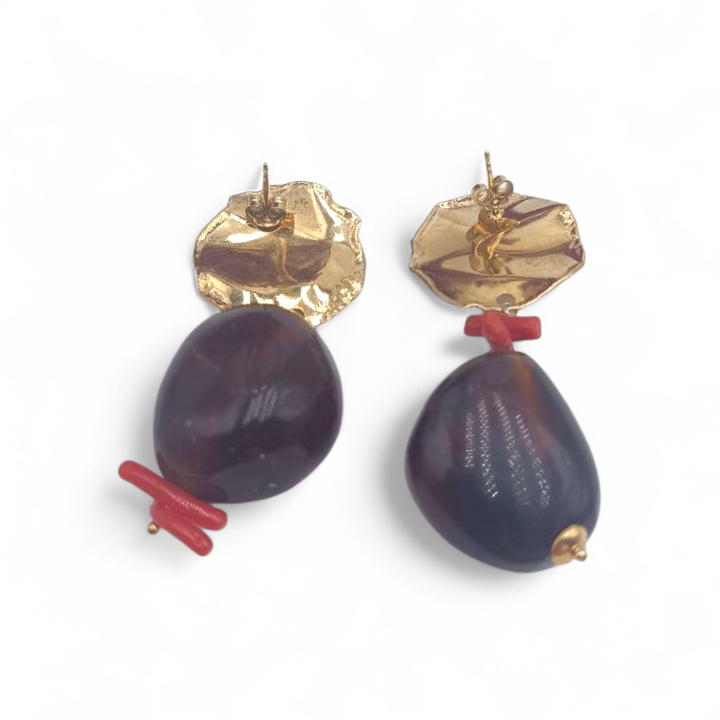 Orecchini di Corallo montati in Argento Dorato