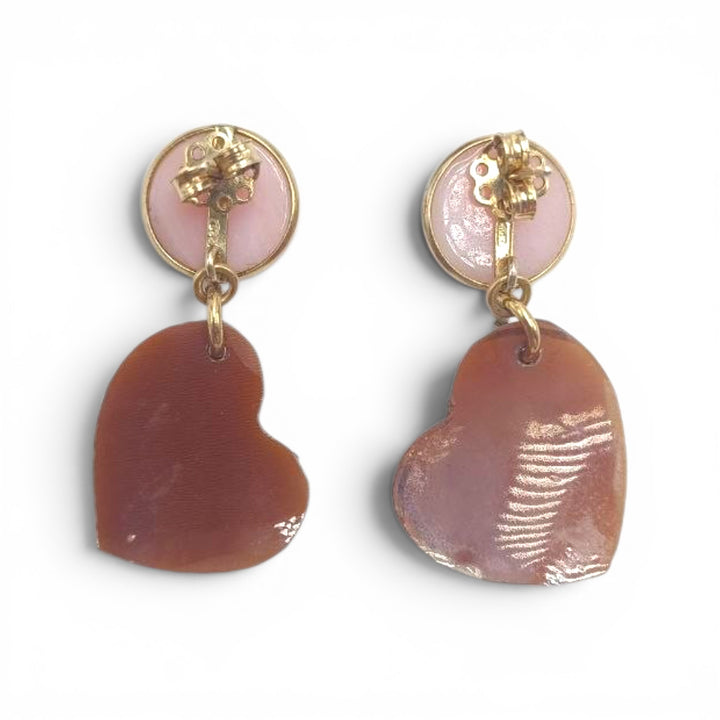 Orecchini Cuore di cammeo montati in Argento Dorato