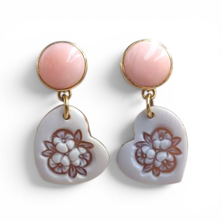 Orecchini Cuore di cammeo montati in Argento Dorato