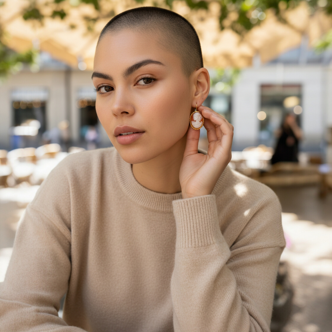 Orecchini Dama di Cammeo montati in Argento Dorato