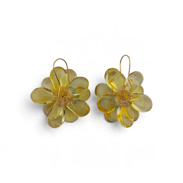 Orecchini Fiori di Ambra montati in Argento Dorato