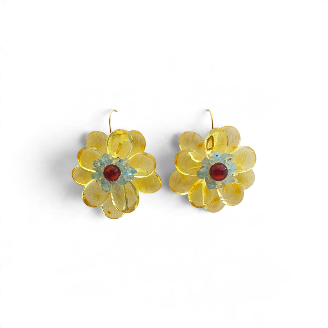 Orecchini Fiori di Ambra montati in Argento Dorato
