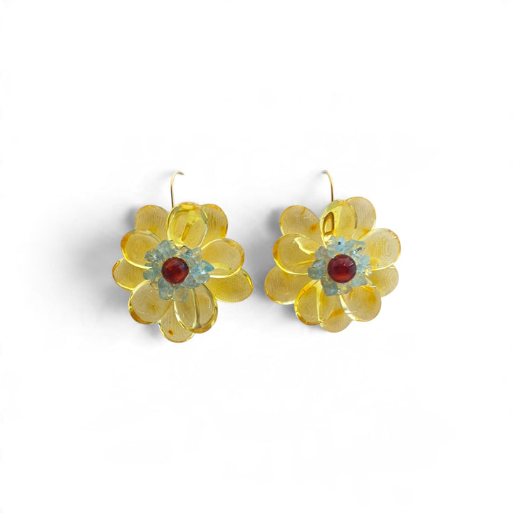Orecchini Fiori di Ambra montati in Argento Dorato