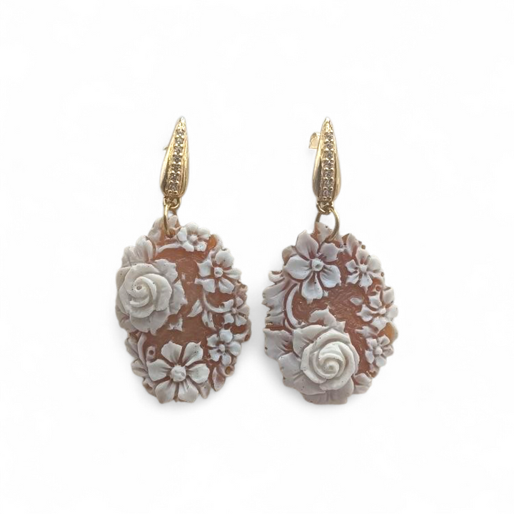 Orecchini Fiori di Cammeo  montati in Argento Dorato