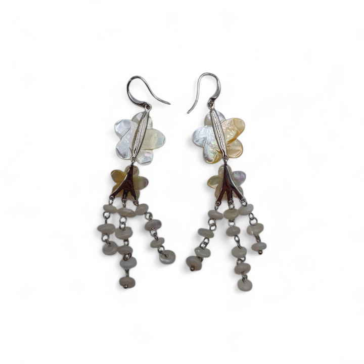 End of collection - mother-of-pearl flower cluster earrings set in silver