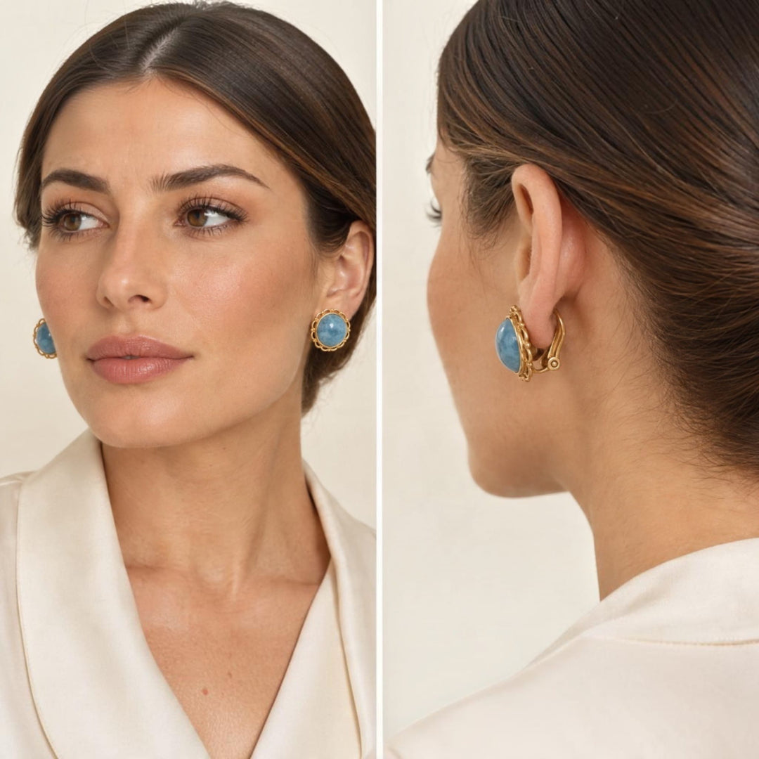 Orecchini di Larimar montati in Argento Dorato