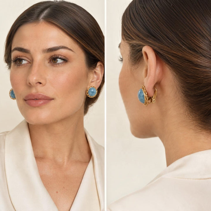 Orecchini di Larimar montati in Argento Dorato