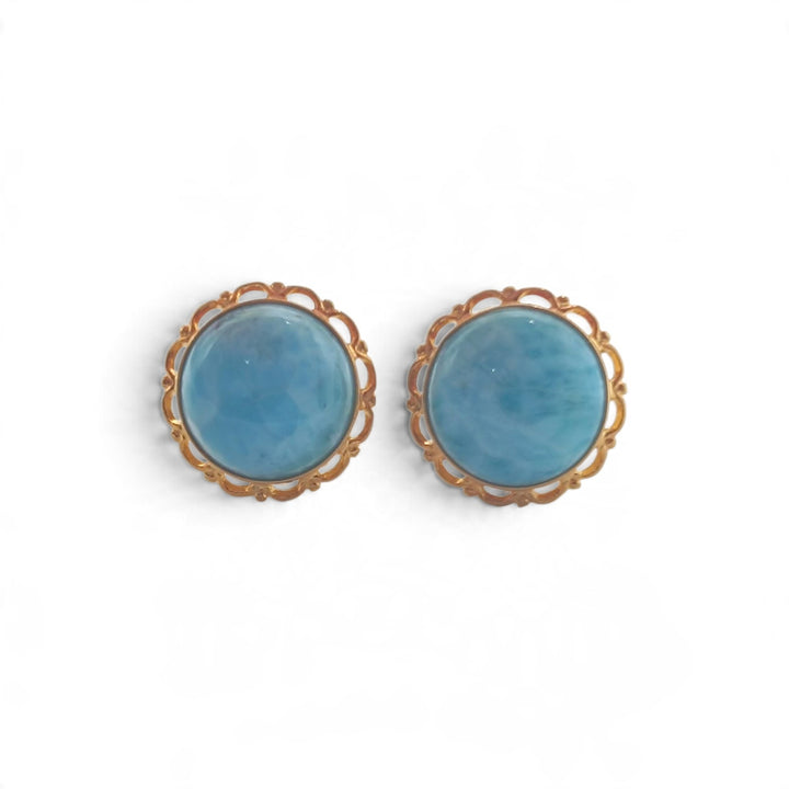 Orecchini di Larimar montati in Argento Dorato