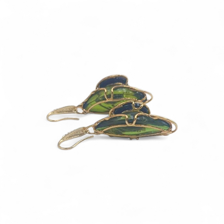 Orecchini Maternità di Agata blu  e Ambra verde montati in Argento Dorato