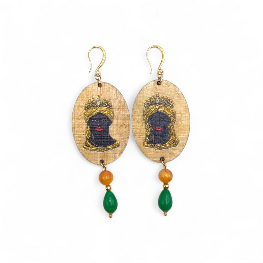 Fine Collezione-Orecchini Mori di Papiro e Agata montati in Argento Dorato