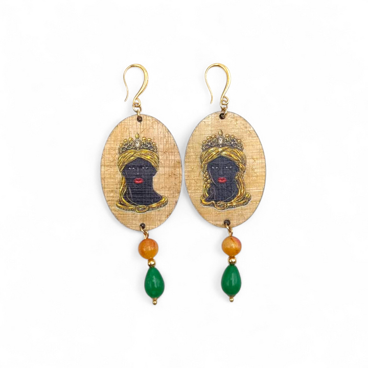Fine Collezione-Orecchini Mori di Papiro e Agata montati in Argento Dorato