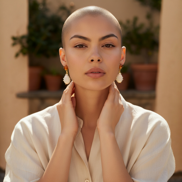 Orecchini Goccia Opale e Ambra montati in Argento Dorato