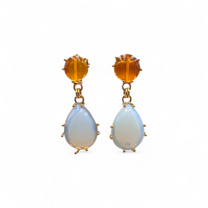 Orecchini Goccia Opale e Ambra montati in Argento Dorato