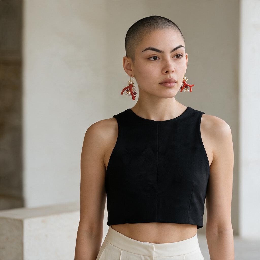 Orecchini Rami di Corallo, Perle e Ametista montati in Bronzo