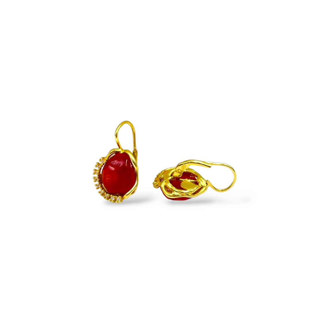 Coral stone earrings mounted in silver and zirconia